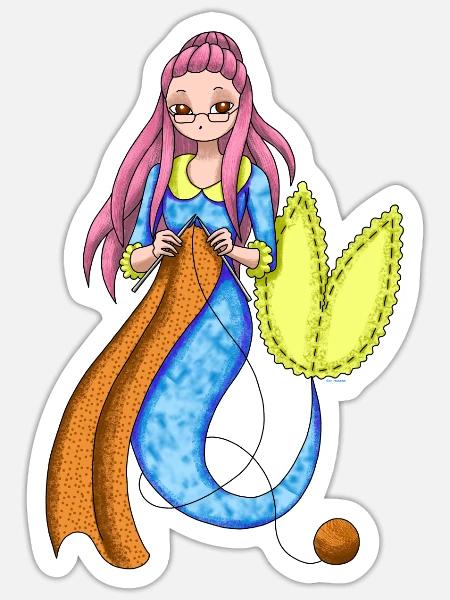 Meerjungfrau Stricken Häkeln Handarbeiten Geschenk - Sticker Größe S (10 x 10 cm) - Mattweiß