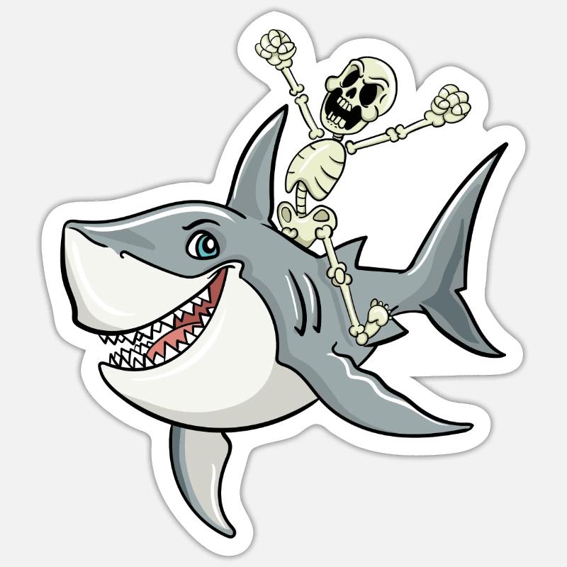 Skeleton Riding Shark - Sticker size S (10 x 10 cm) - white matte