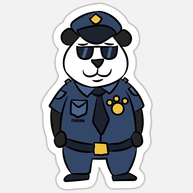 Polizei Sicherheit Pandabär Comic Kinder Geschenk Sticker Größe S (10 x 10 cm)
