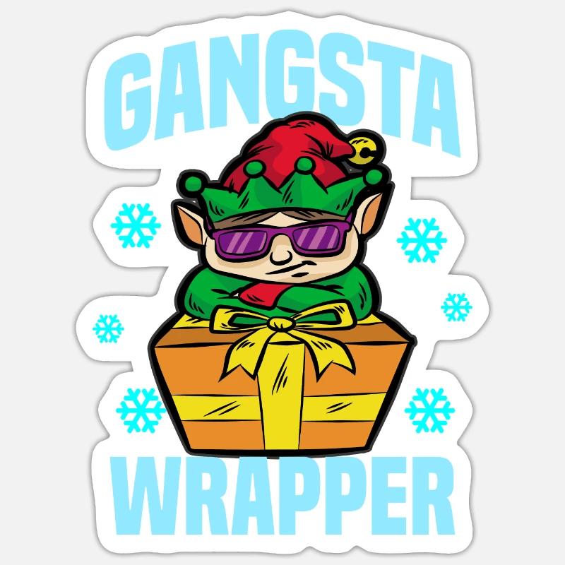 GANGSTA WRAPPER ELF - Sticker size S (10 x 10 cm) - white matte