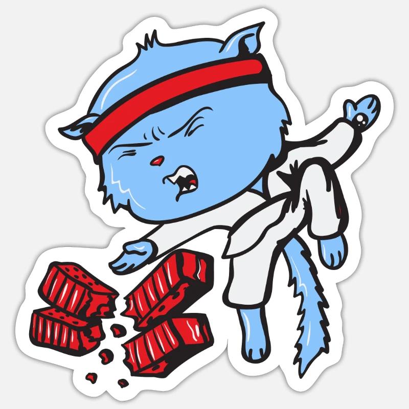 Karate Katze - Sticker Größe S (10 x 10 cm) - Mattweiß