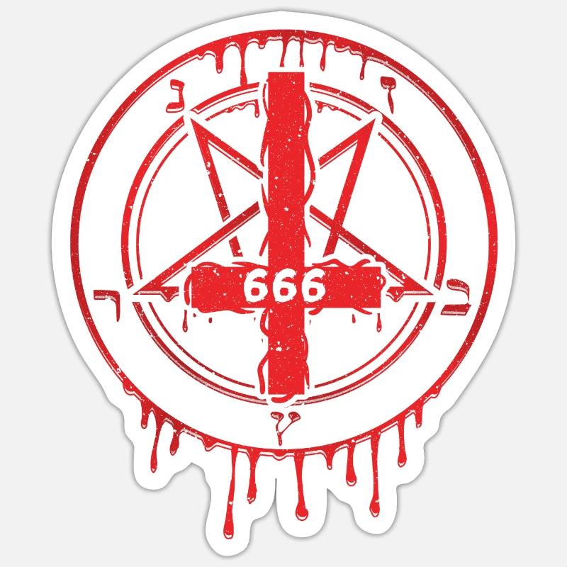 666 T-Shirt Croix Satan Devil Star Heath Devil Sticker taille S (10 x 10 cm)