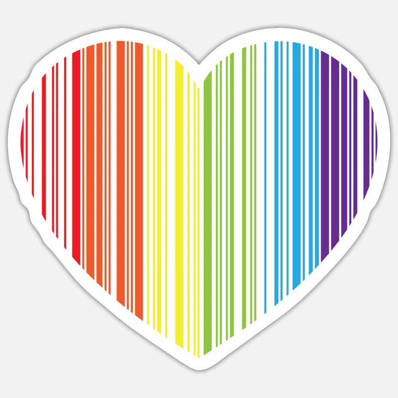 RAINBOW BARCODE HEART - RAINBOW BARCODE HEART - Sticker size S (10 x 10 cm) - white matte