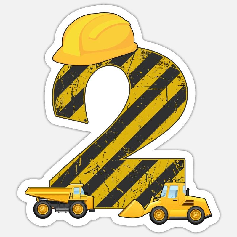 2nd Birthday Digger 2 Years Builder Excavator Gift Sticker size S (10 x 10 cm)