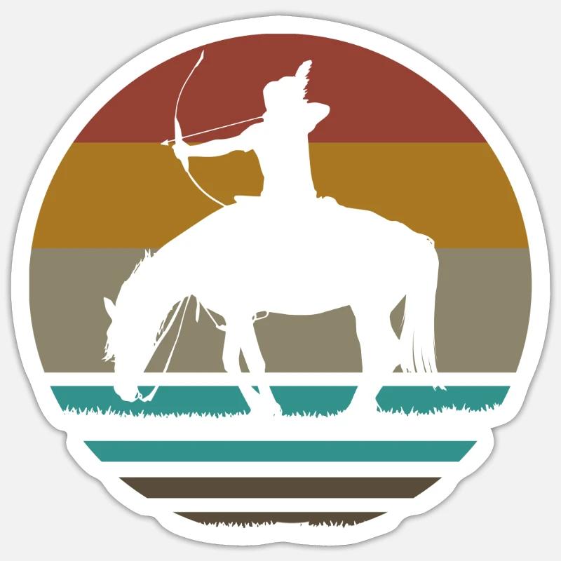Retro Indianer Pferd Pfeil und Bogen Geschenk - Sticker Größe S (10 x 10 cm) - Mattweiß