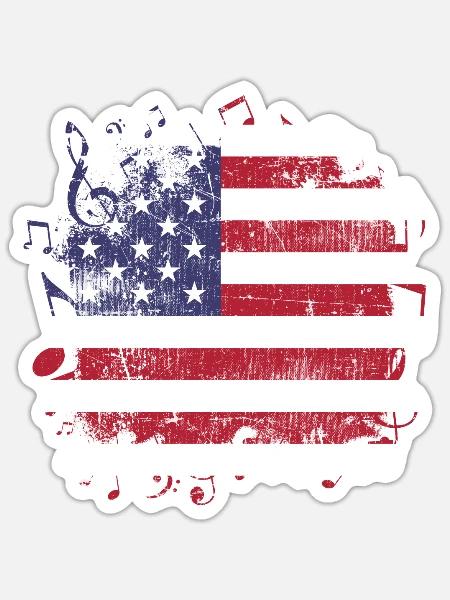 USA Flagge Musik - Sticker Größe S (10 x 10 cm) - Mattweiß