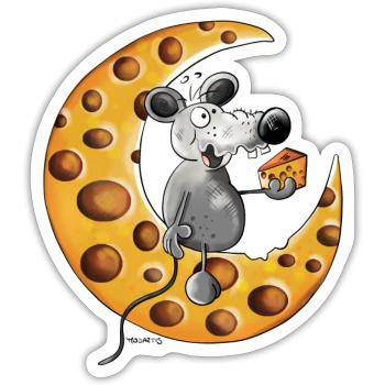 Maus liebt Käse - Sticker Größe S (10 x 10 cm) - Mattweiß - Vorne