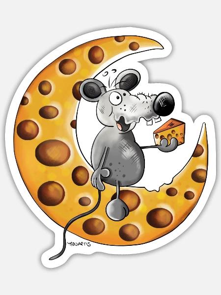 La souris Amour fromage - Sticker taille S (10 x 10 cm) - blanc mat