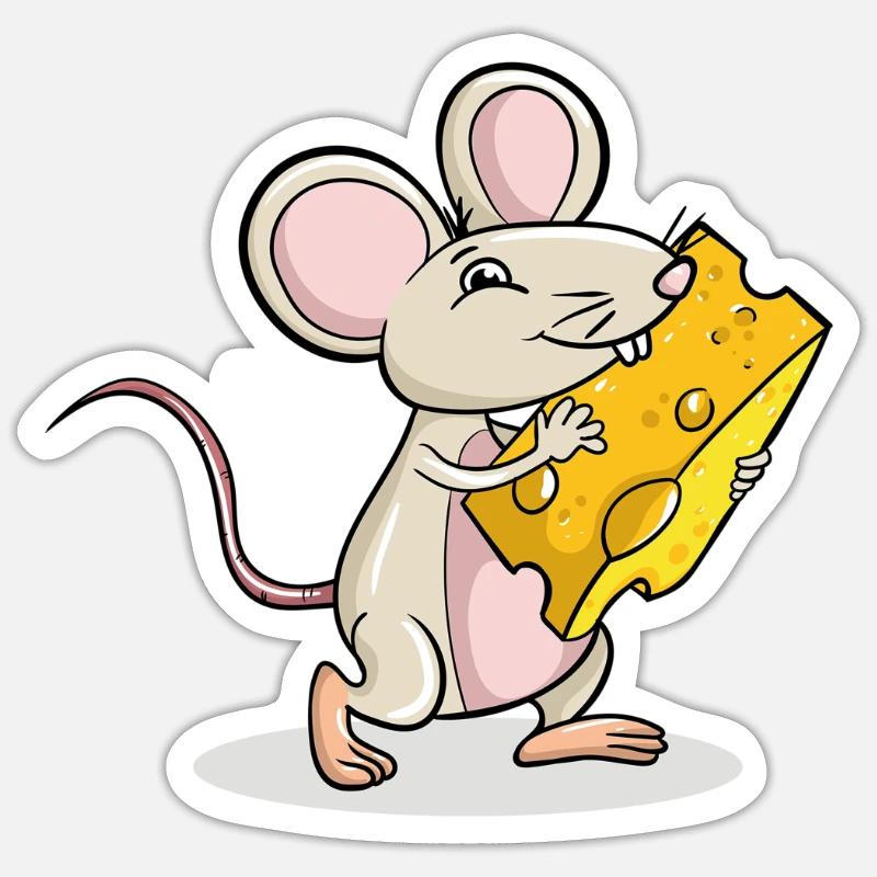 Souris tenant le fromage - Sticker taille S (10 x 10 cm) - blanc mat