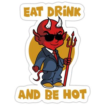 Manger, boire et avoir chaud - diable - Satan - Lucifer - Sticker taille S (10 x 10 cm) - blanc mat - Devant