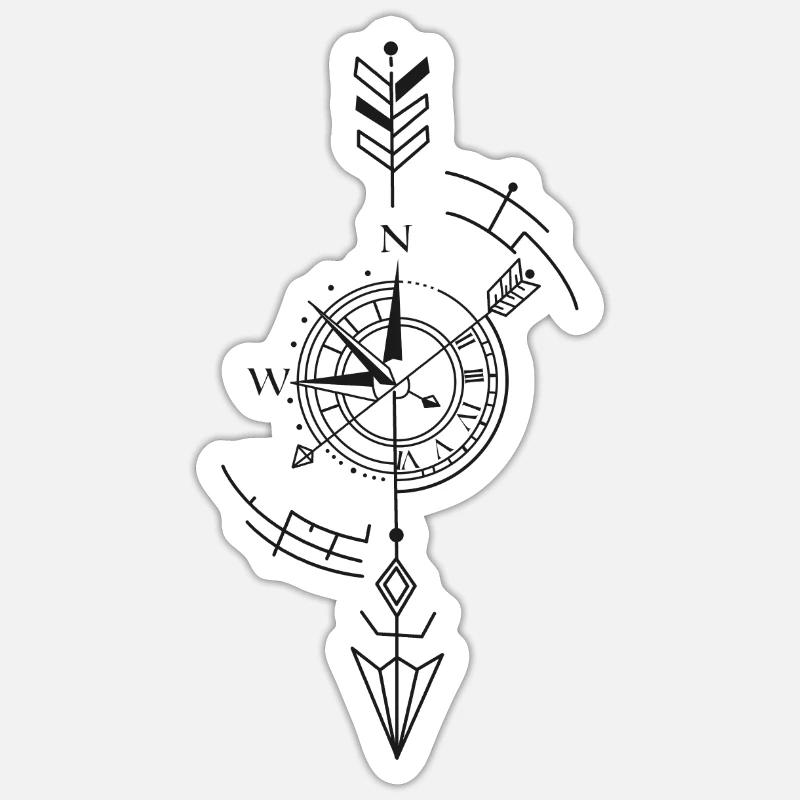 Kompass, Uhr, Navigation , Pfeil, Zeit - Sticker Größe S (10 x 10 cm) - Mattweiß