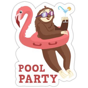 Pool Party Faultier aufblasbarer Flamingo Faultier - Sticker Größe S (10 x 10 cm) - Mattweiß - Vorne