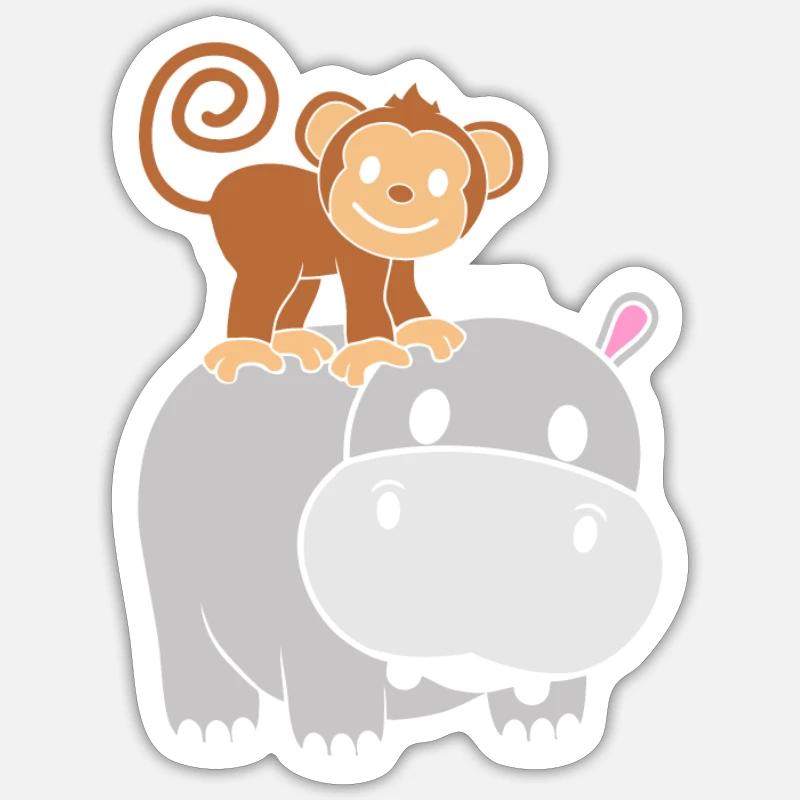 Nilpferd Affe Hippo - Sticker Größe S (10 x 10 cm) - Mattweiß