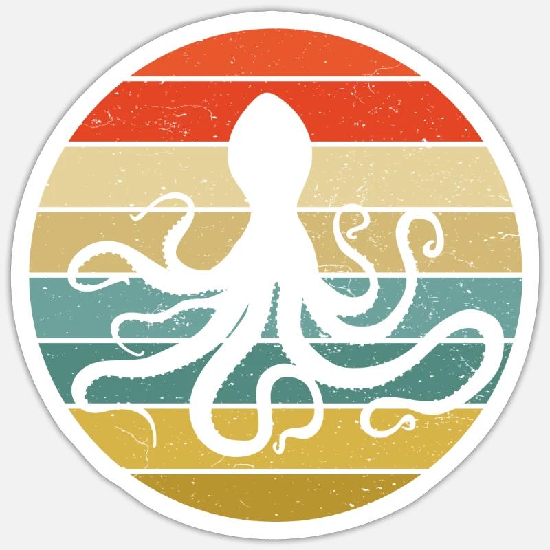 70's Retro Octopus Squid Vintage Octopus Octopus - Sticker taille S (10 x 10 cm) - blanc mat
