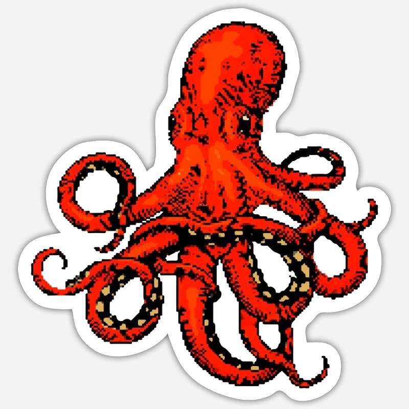 Pieuvre rouge | Pixel Art 8 bits Sticker taille S (10 x 10 cm)