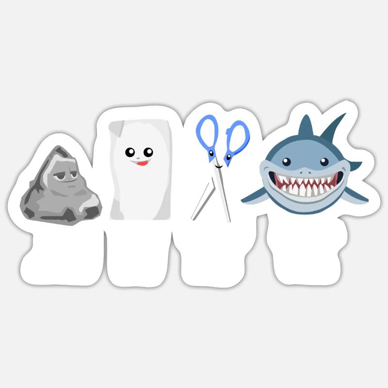 Ciseaux enfants requins de papier pierre - Sticker taille S (10 x 10 cm) - blanc mat