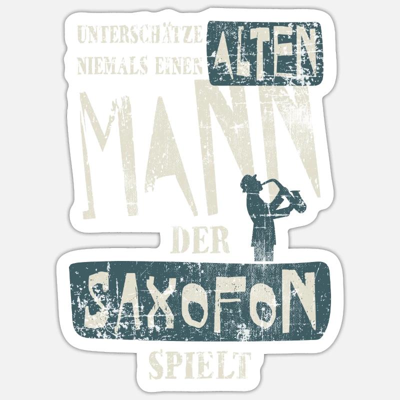Saxophone papa papy - Sticker taille S (10 x 10 cm) - blanc mat