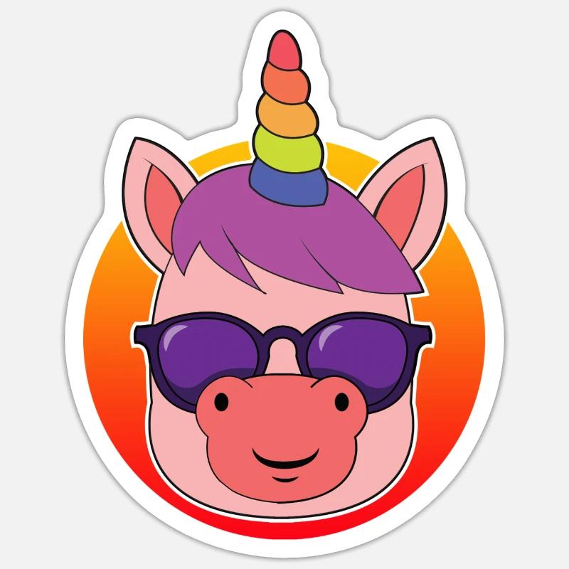 Cooles Einhorn - Sticker Größe S (10 x 10 cm) - Mattweiß