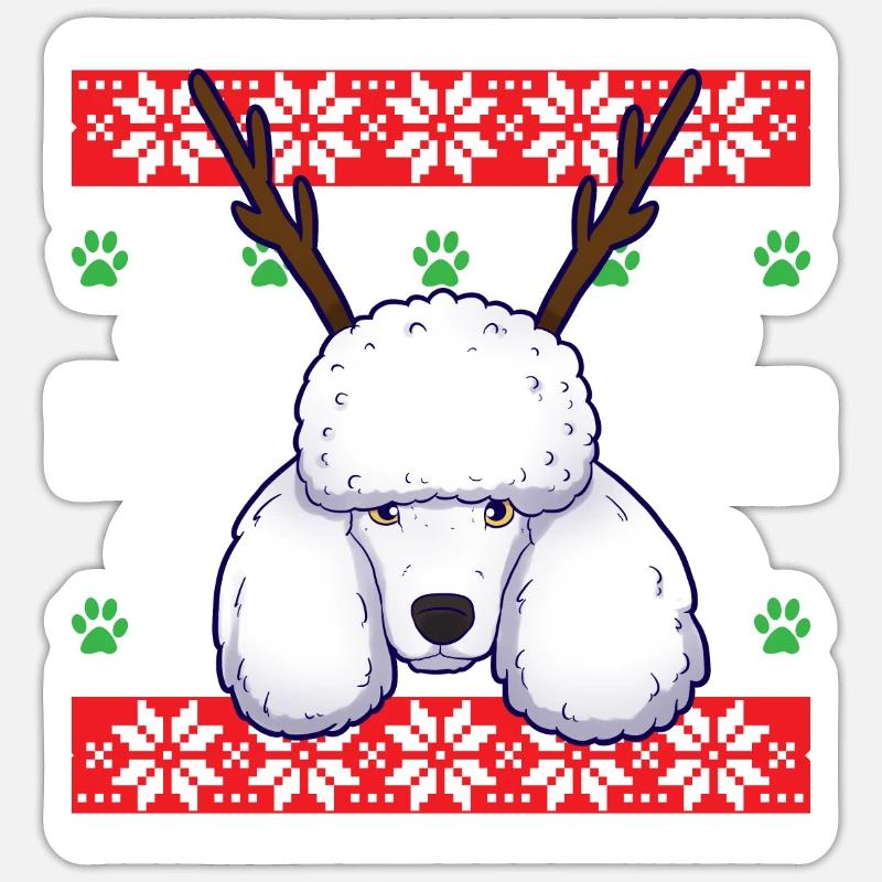 Pull de Noël laid chien caniche Sticker taille S (10 x 10 cm)