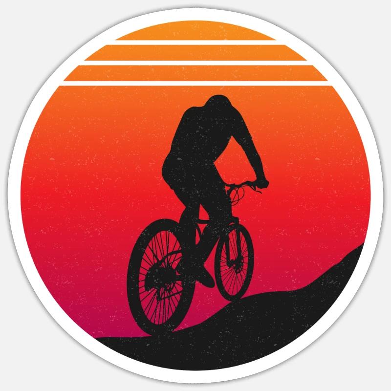 VTT - Coucher de soleil - Sticker taille S (10 x 10 cm) - blanc mat
