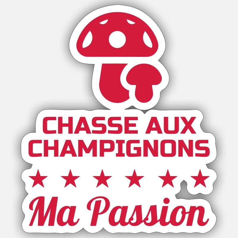 Chasse aux champignons / Champignon / Cueillette - Sticker taille S (10 x 10 cm) - blanc mat