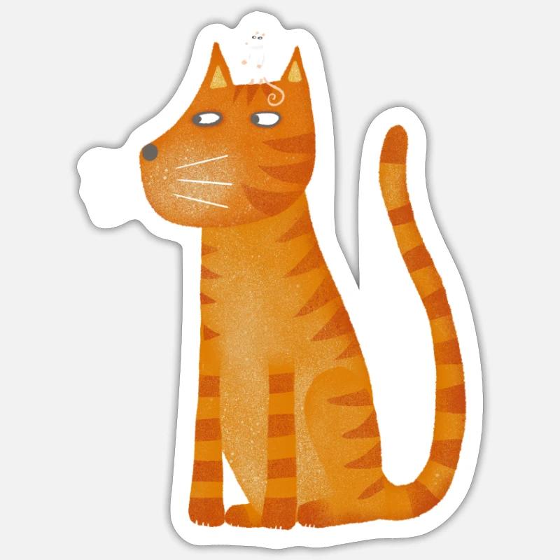 ginger cat and mouse - Sticker size S (10 x 10 cm) - white matte
