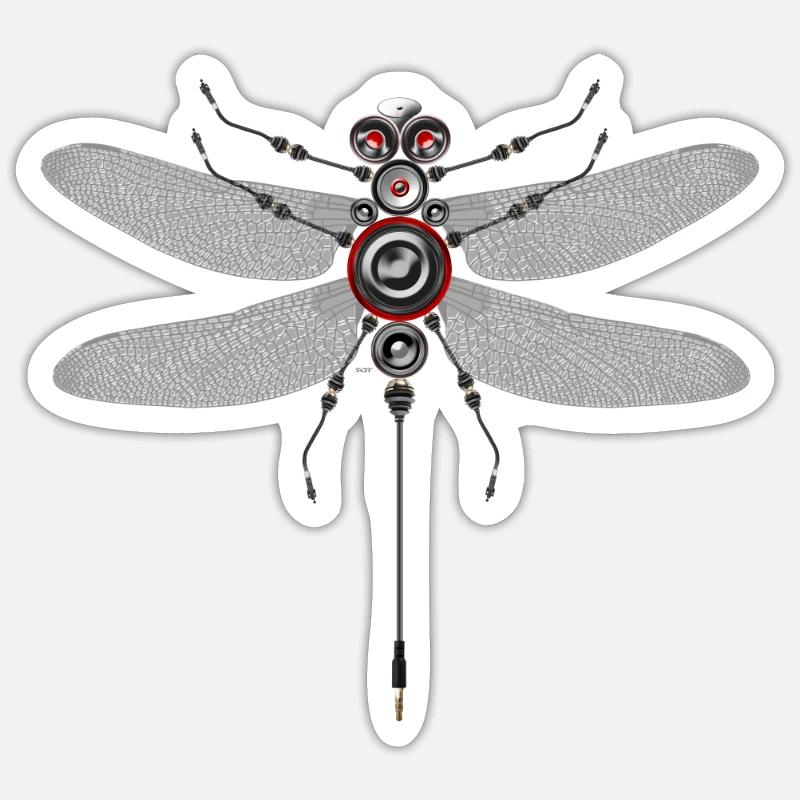 Dragonfly Insect Techno Haut-Parleur Robot Basse Sticker taille S (10 x 10 cm)
