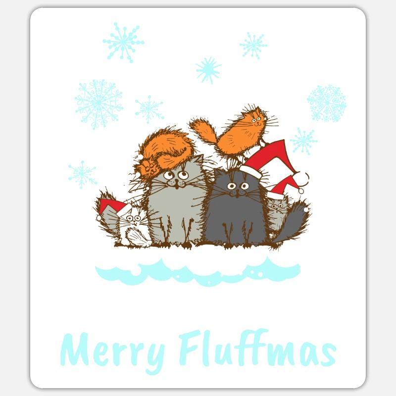Weihnachten Merry Fluffmas Katze Kätzchen Süß - Sticker Größe S (10 x 10 cm) - Mattweiß