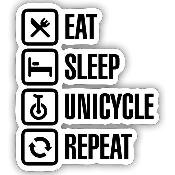 Eat sleep unicycle repeat unicycling circus clown - Sticker size S (10 x 10 cm) - white matte - Front
