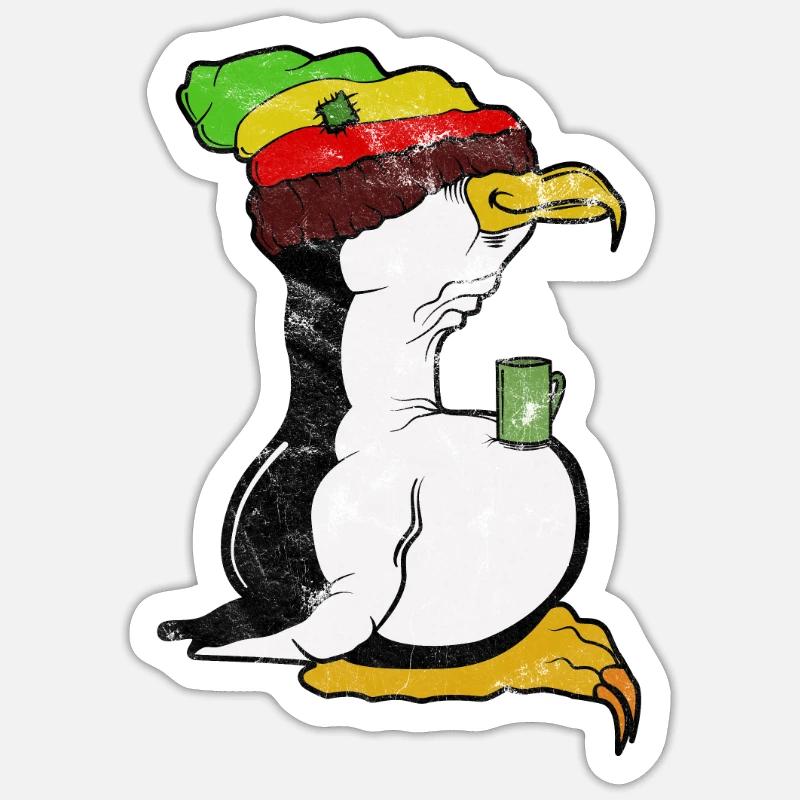 Tux Linux Penguin Coffee Break Ordinateur Nerd Rétro Sticker taille S (10 x 10 cm)