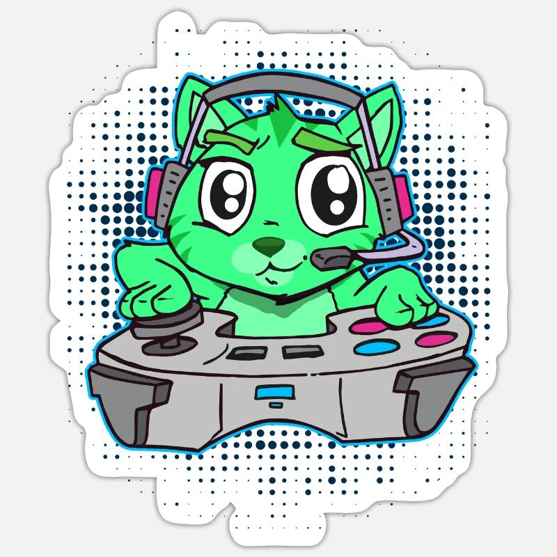 Katze Gaming Controller Gamer Comic Sticker Größe S (10 x 10 cm)
