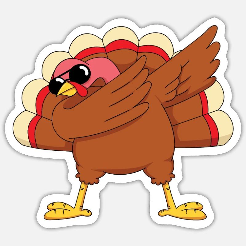 Erntedank Dabbing Truthahn - Sticker Größe S (10 x 10 cm) - Mattweiß