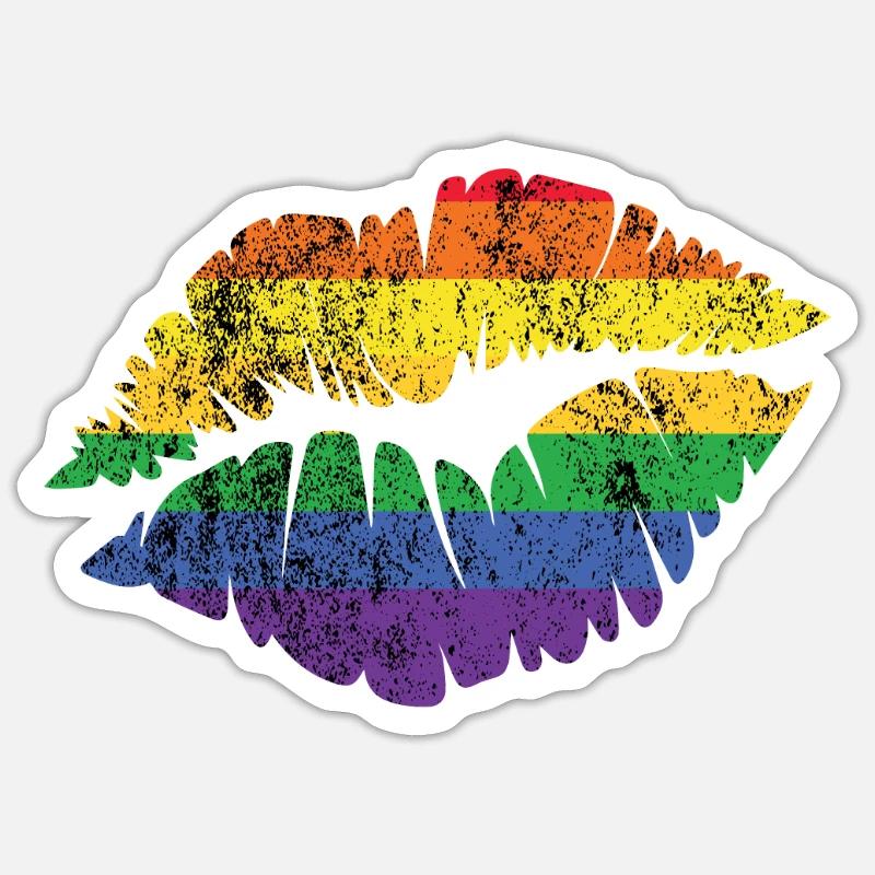 LGBT Rainbow Lips - Sticker taille S (10 x 10 cm) - blanc mat