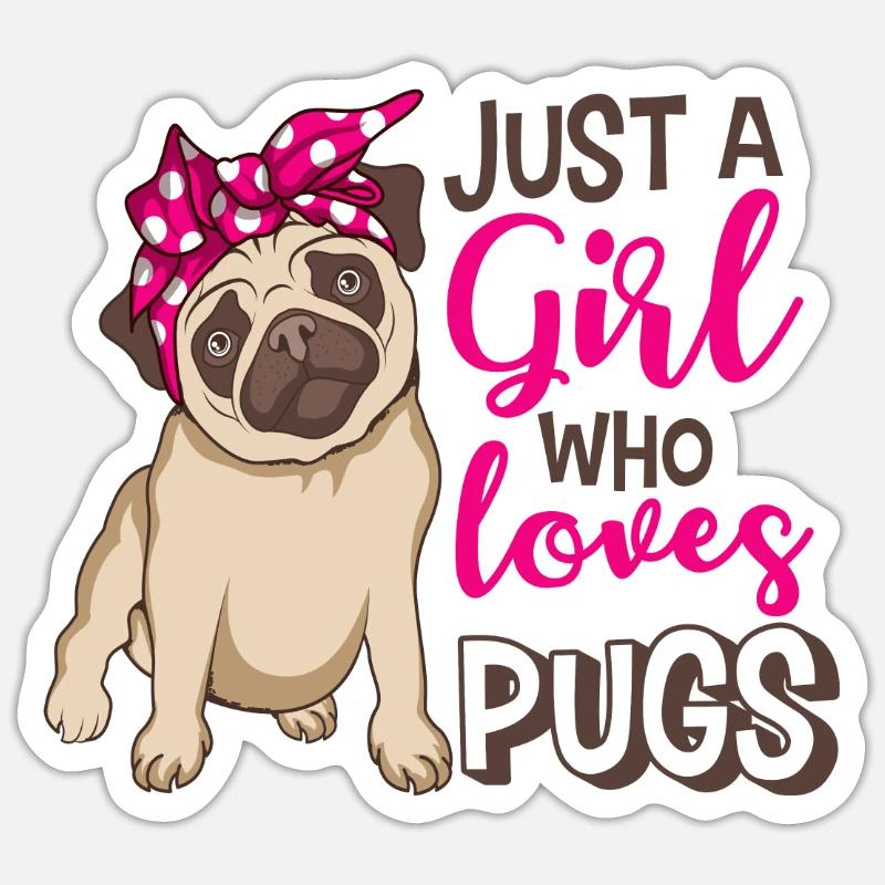 Pug Mops Mädchen - Sticker Größe S (10 x 10 cm) - Mattweiß