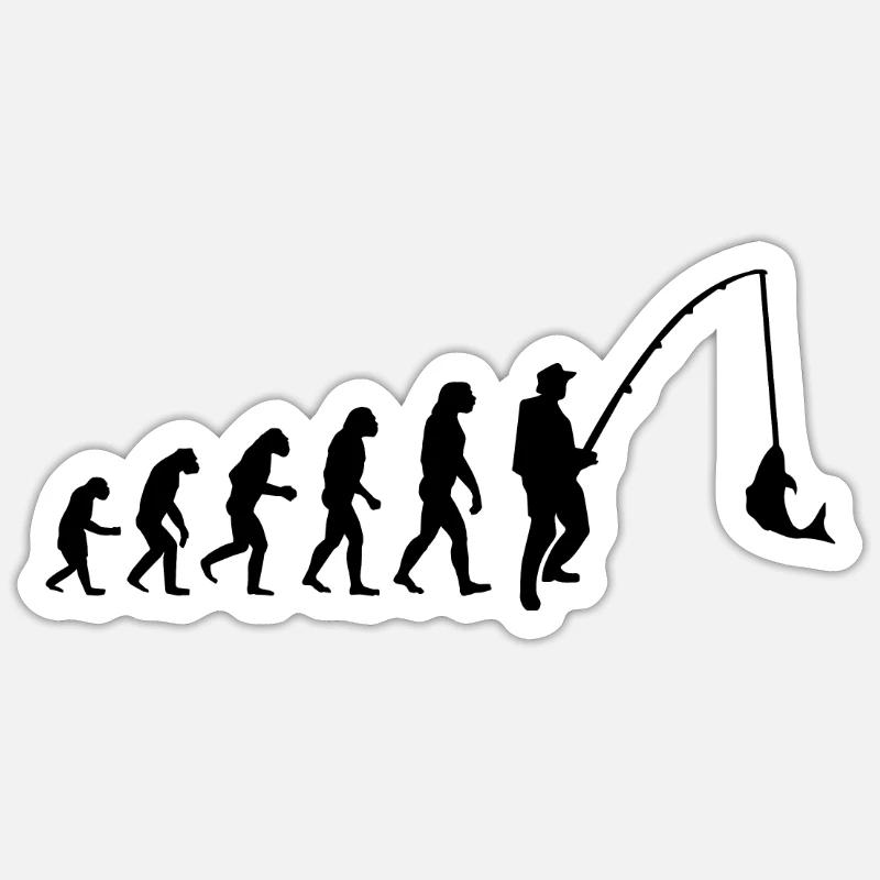 Pêche - Evolution - Cadeau - Pêcheur - Pêche - Sticker taille S (10 x 10 cm) - blanc mat