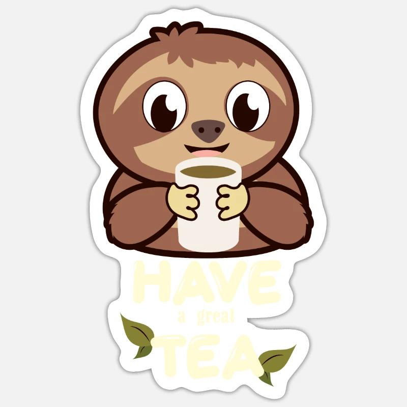 Faultier Tee - Sticker Größe S (10 x 10 cm) - Mattweiß