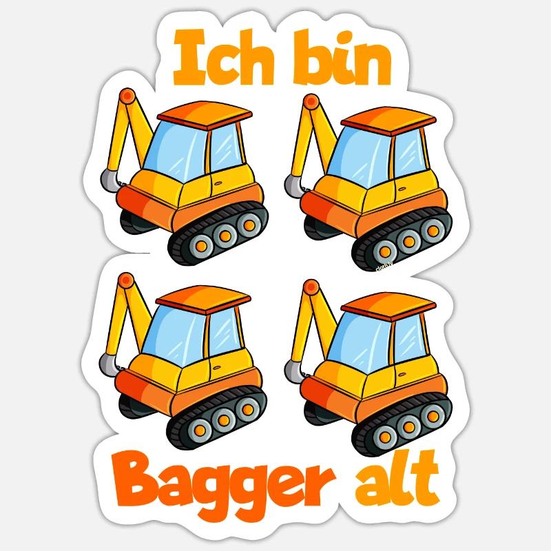 Bagger 4. Geburtstag Jungen Baustelle Sticker Größe S (10 x 10 cm)