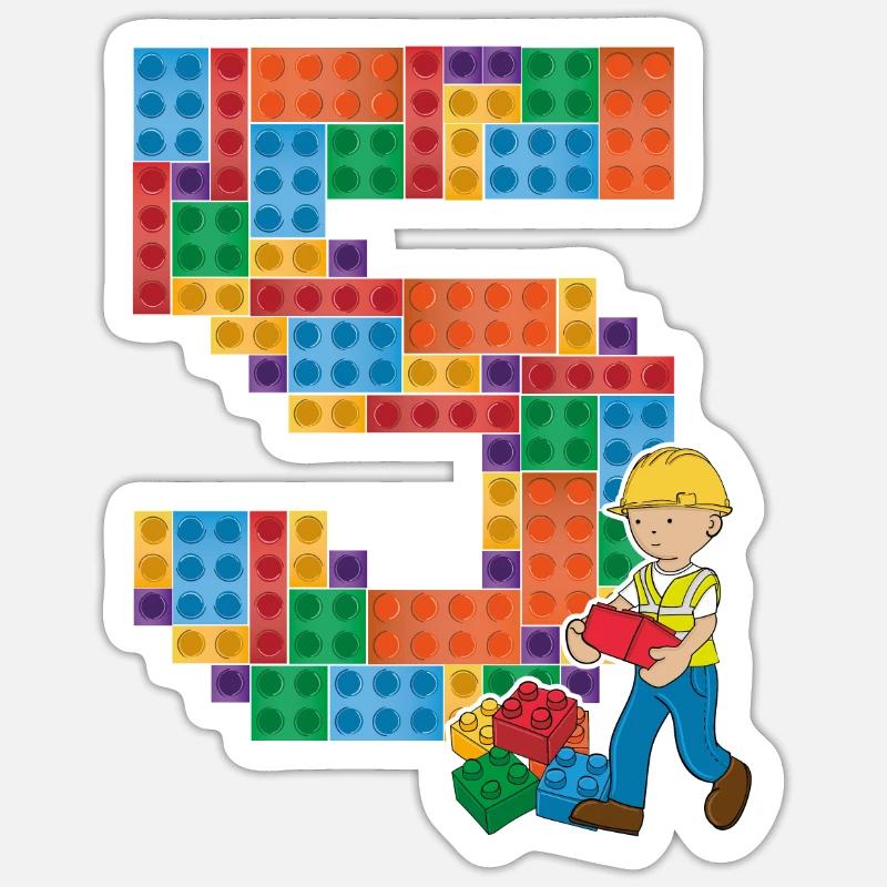 Bauarbeiter 5. Geburtstag Jungen Bagger - Sticker Größe S (10 x 10 cm) - Mattweiß