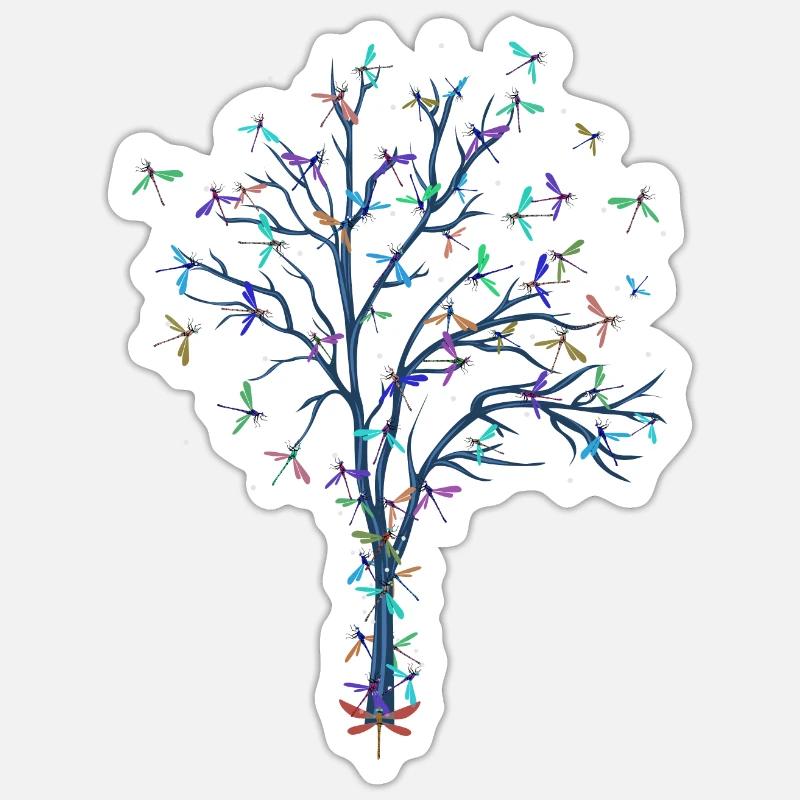 Libellen Baum - Sticker Größe S (10 x 10 cm) - Mattweiß