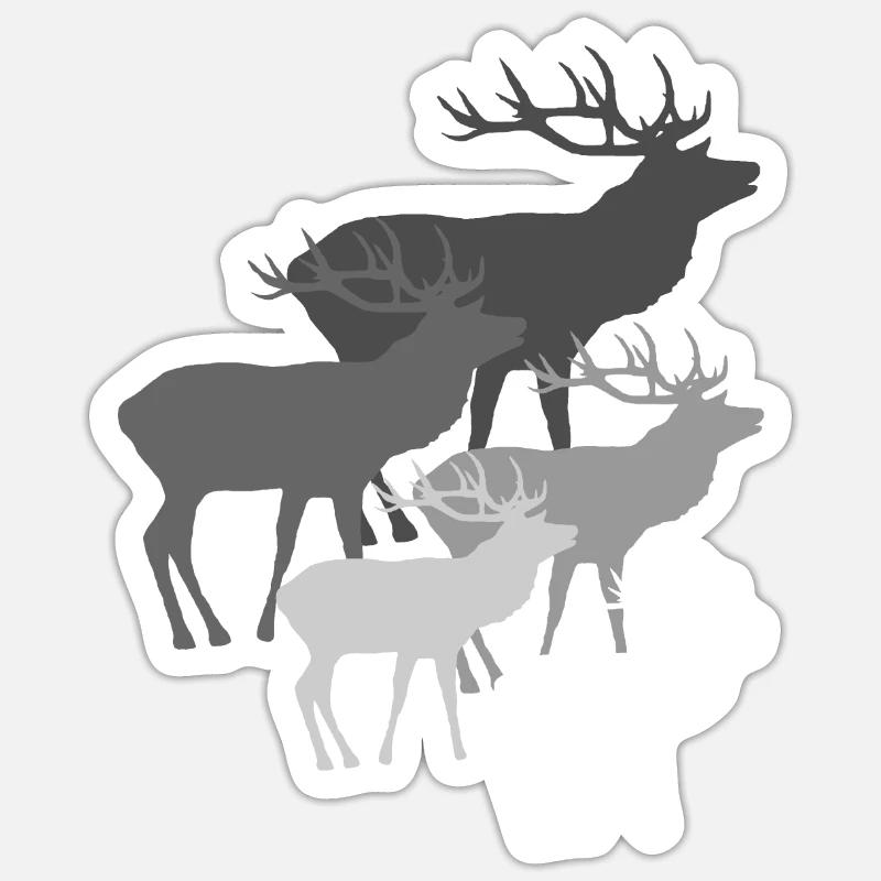 Hirsche mit Geweih, Hirsch, Rehbock, Rotwild, grau Sticker Größe S (10 x 10 cm)