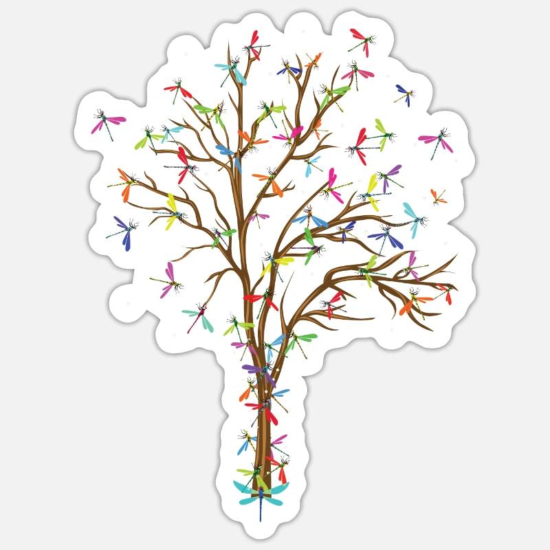 Dragonfly tree - Sticker size S (10 x 10 cm) - white matte