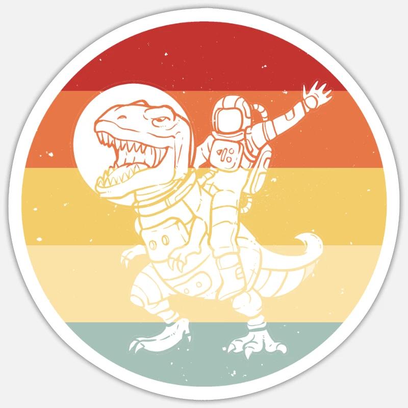 Dinosaur Astronaut Space Retro - Sticker size S (10 x 10 cm) - white matte