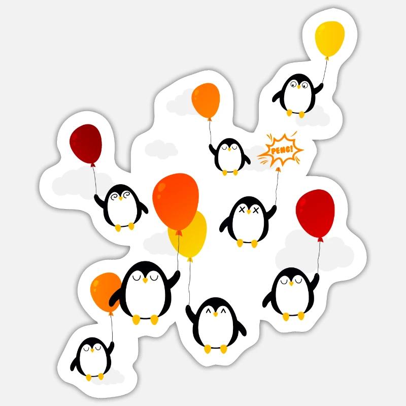 Pingouins (ballons) - Sticker taille S (10 x 10 cm) - blanc mat