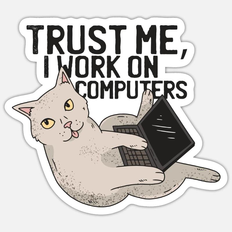 Computer cat with laptop trust me pc cat - Sticker size S (10 x 10 cm) - white matte