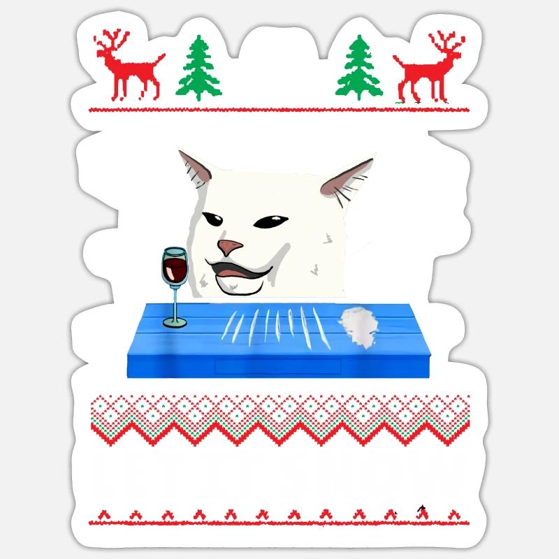 Laisse la neige pull de Noël laid de chat Sticker taille S (10 x 10 cm)
