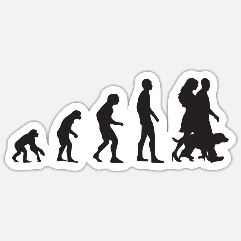 Evolution Ehepaar mit Hund Motiv in schwarz Sticker Größe S (10 x 10 cm)