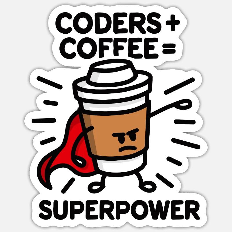 Coders + coffee = superpower (superhero) light Sticker size S (10 x 10 cm)