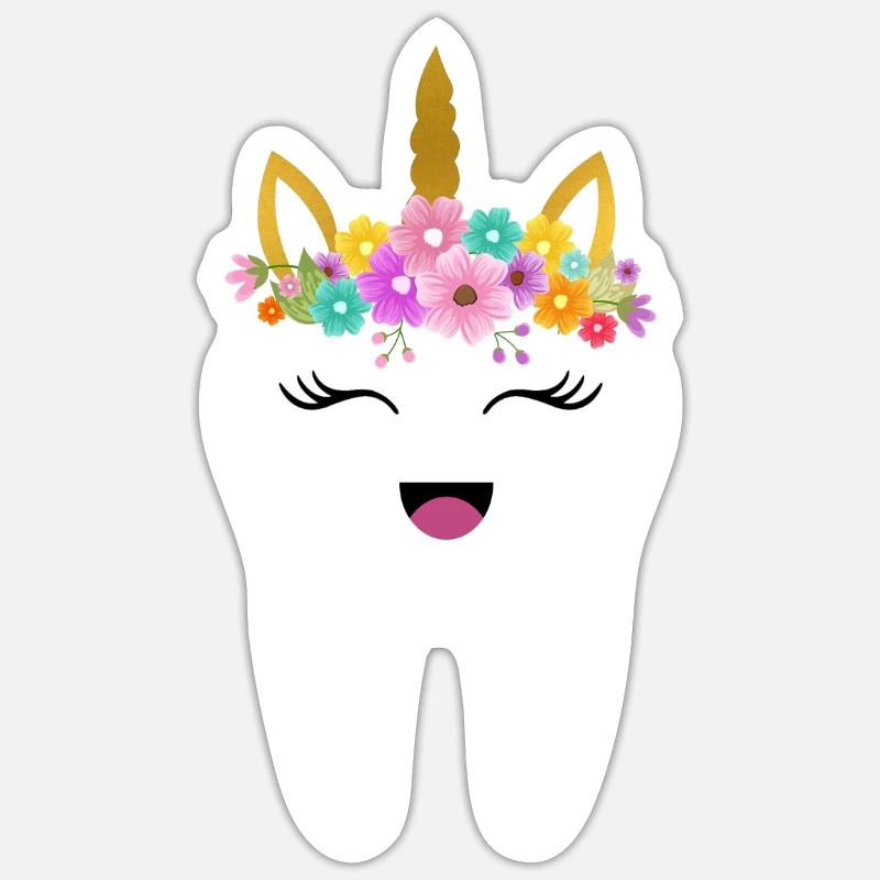 Dent de licorne dentiste dent fée cadeau première dent - Sticker taille S (10 x 10 cm) - blanc mat