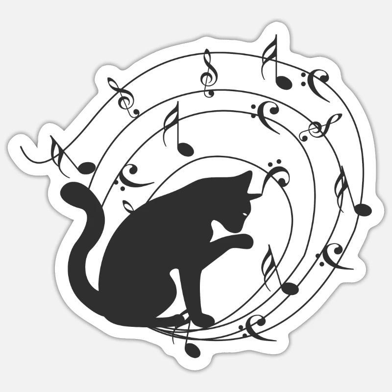 Notes de musique de chat - Sticker taille S (10 x 10 cm) - blanc mat