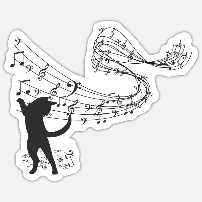 Music notes cat - Sticker size S (10 x 10 cm) - white matte